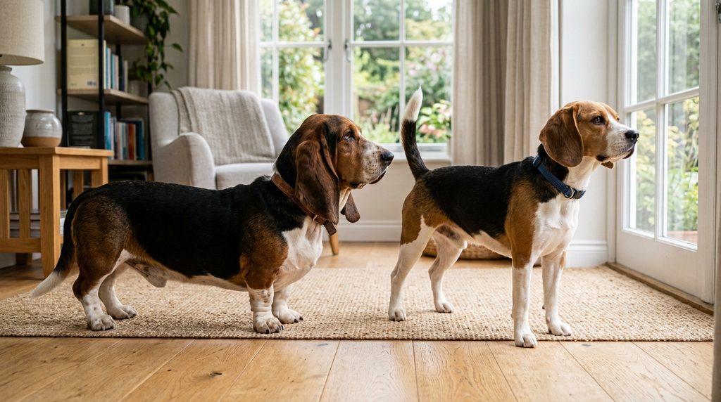 Basset Hound ou Beagle: Qual a Melhor Escolha para a Tua Família? Estás na dúvida entre um Basset Hound e um Beagle? Descobre as principais diferenças de tamanho, energia, temperamento e cuidados diários neste guia completo.