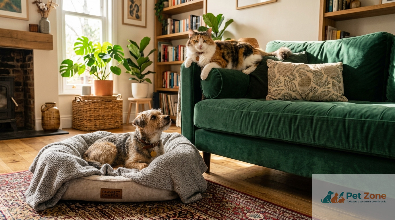 comportamento de caes e gatos com manias e pequenos luxos no sofa
