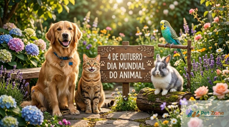 Tutor a partilhar um momento de carinho com cão e gato a propósito do Dia Mundial do Animal