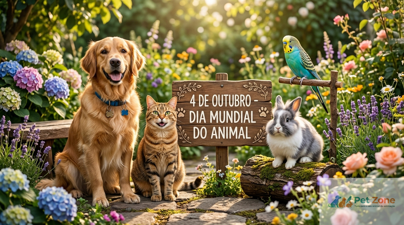 Tutor a partilhar um momento de carinho com cão e gato a propósito do Dia Mundial do Animal